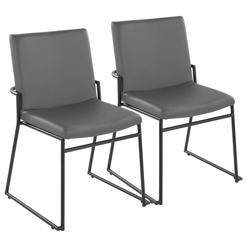 LumiSource Dutchess Side Chair with Grey Faux Leather Cushion in Black (Set of 2), , large