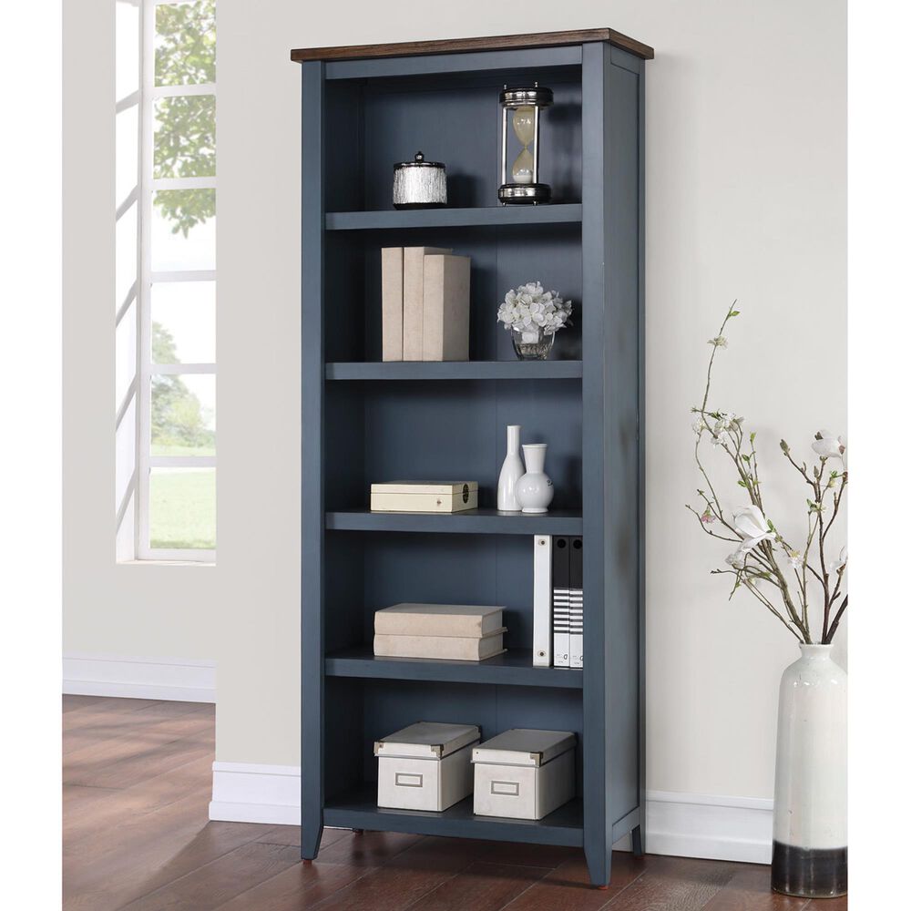 Wycliff Bay Fairmont 2-Piece Half Pedestal Desk with Bookcase Set in Dusty Blue and Natural, , large