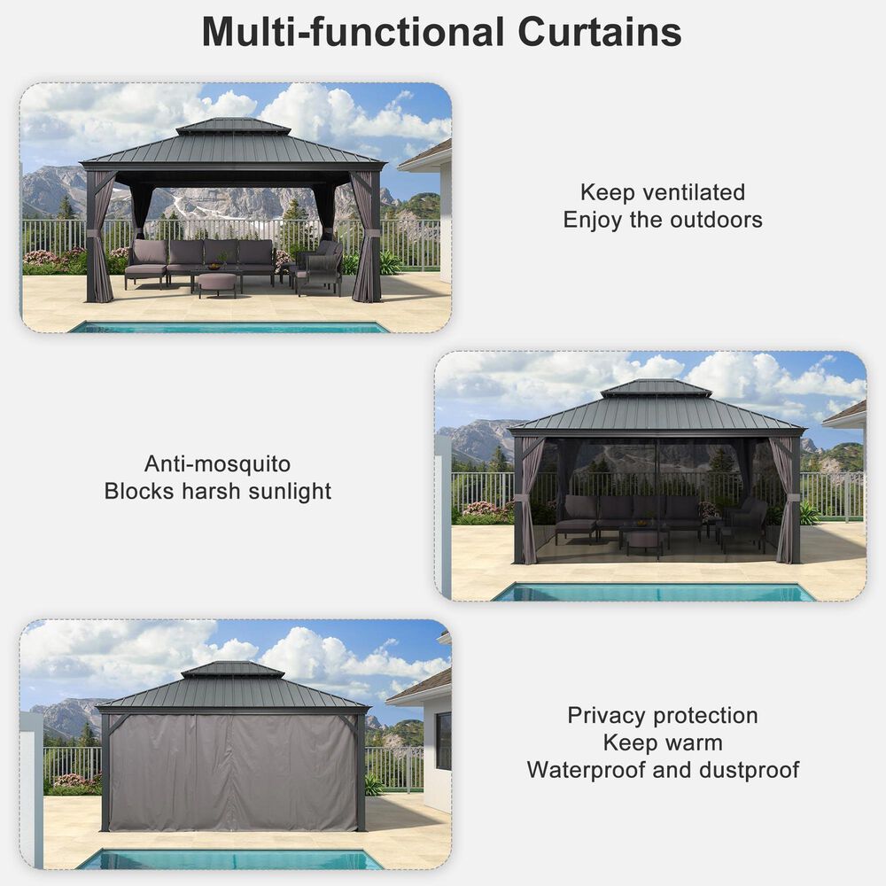 HOMLUX 15-ft x 13-ft Permanent Gazebo in Gray  with Hardtop Roof (Screen Included), , large