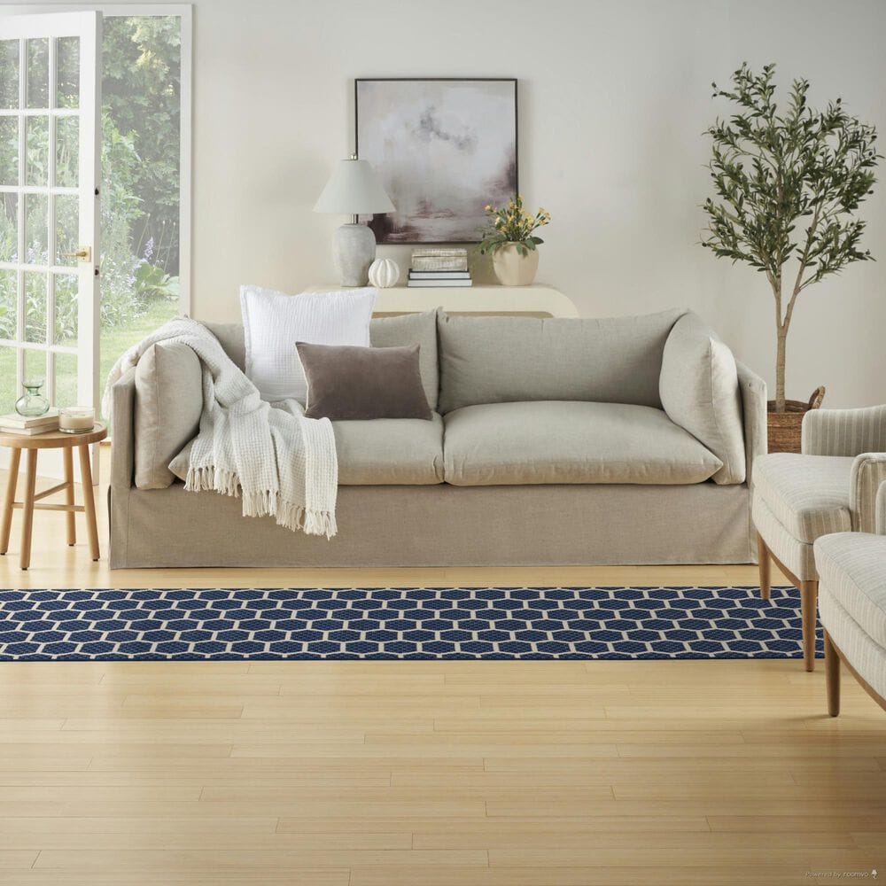 Nourison Twist Reversible 2&#39;2&quot; x 12&#39; Navy Indoor/Outdoor Runner, , large