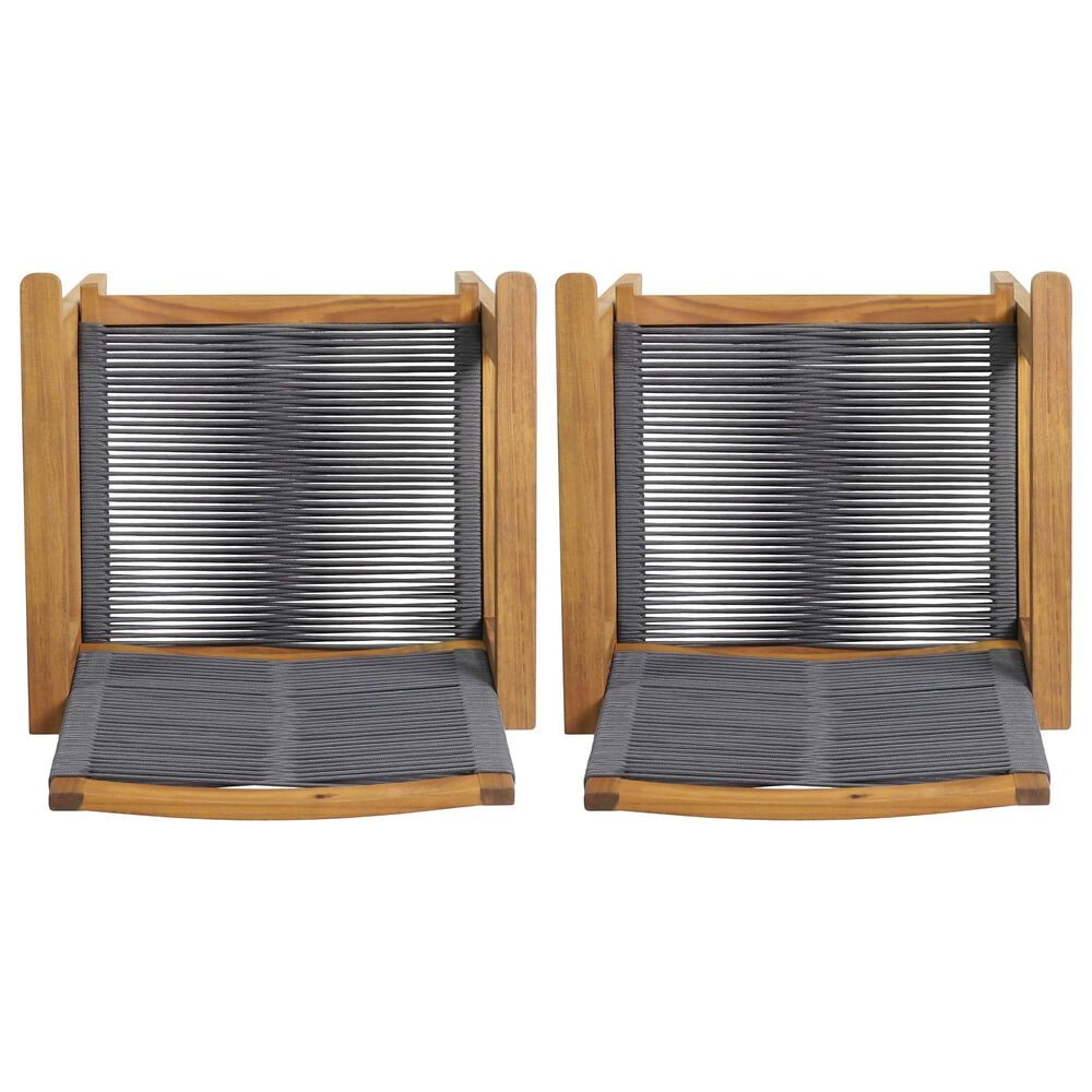 Hearth and Haven McGill Outdoor Dining Chair with Dark Grey Rope Seat in Brown &#40;Set of 2&#41;, , large