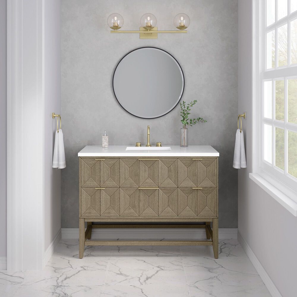 James Martin Vanities Emmeline 48&quot; Single Vanity in Pebble Oak with 3 cm White Zeus Quartz Top, , large