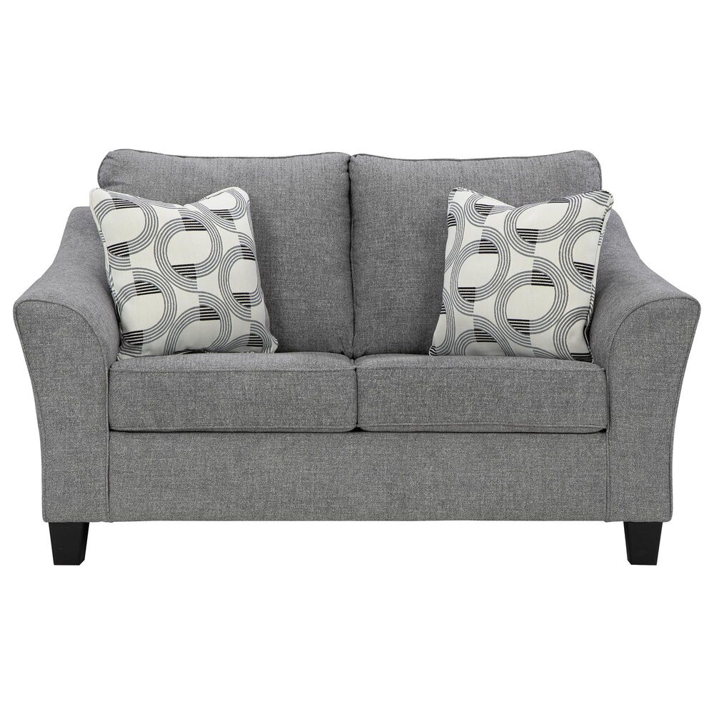 Ashley Mathonia Stationary Sofa and Loveseat Set in Smoke, , large