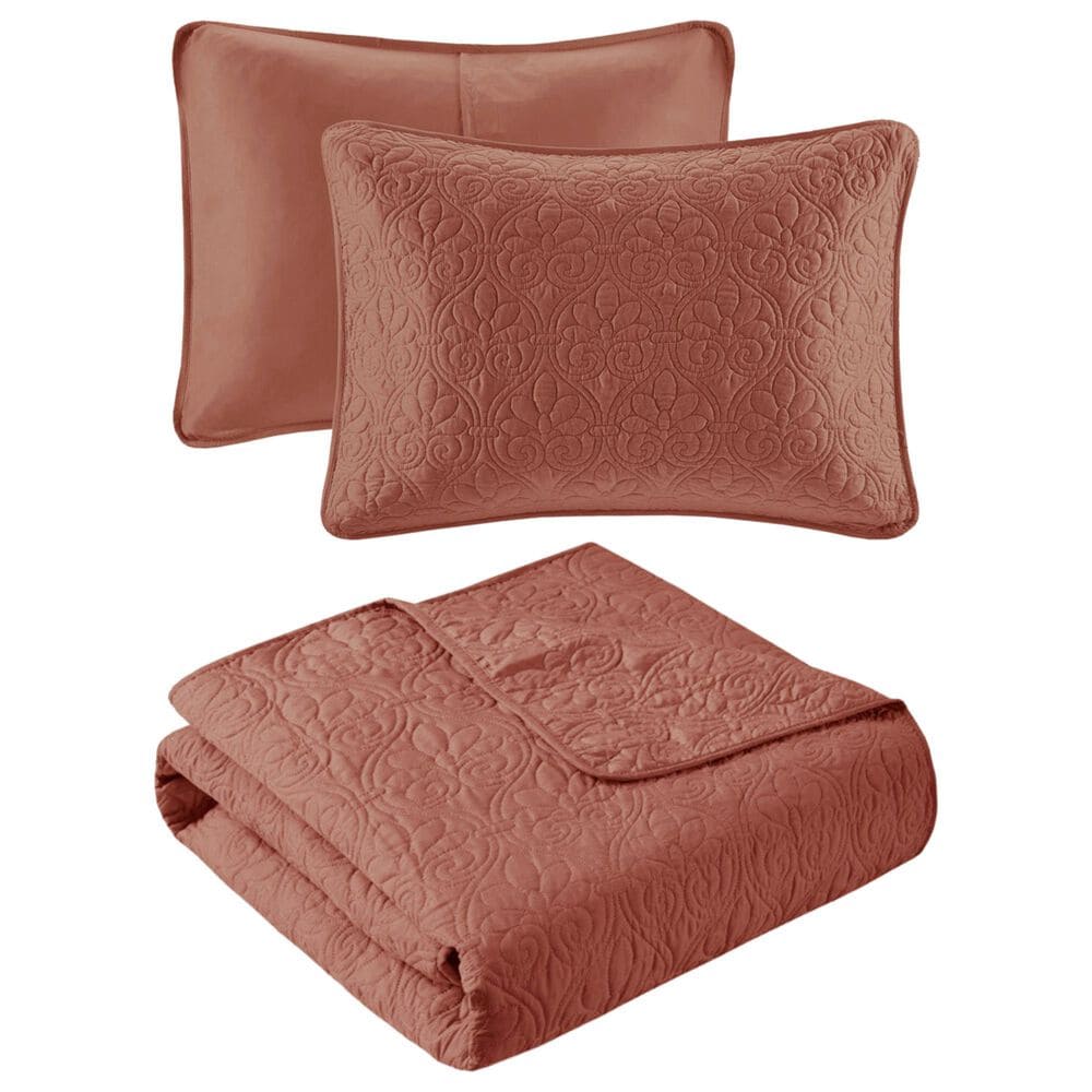 Hampton Park Quebec 3-Piece Full/Queen Quilt Set in Clay Red, , large
