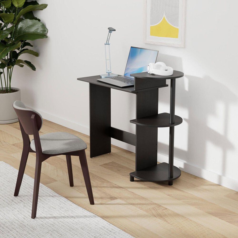 HOMLUX Compact Computer Desk with 3 Side Storage Shelves in Americano and Black, , large
