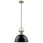 Golden Lighting Duncan 1-Light Pendant with Rod and Black Shade in Aged Brass, , large