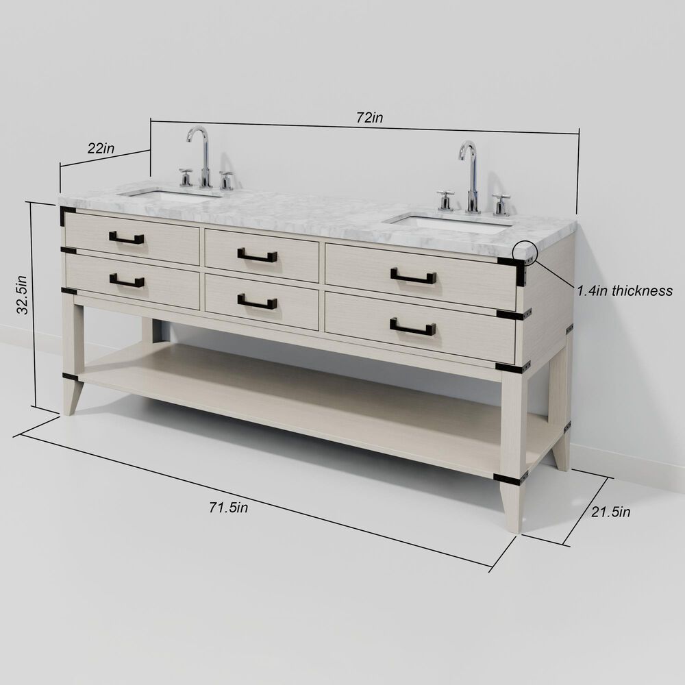 Lexora Home Norwalk 72&quot; Double Bathroom Vanity in White Oak with White Carrara Marble Top  and Rectangle Sink, , large