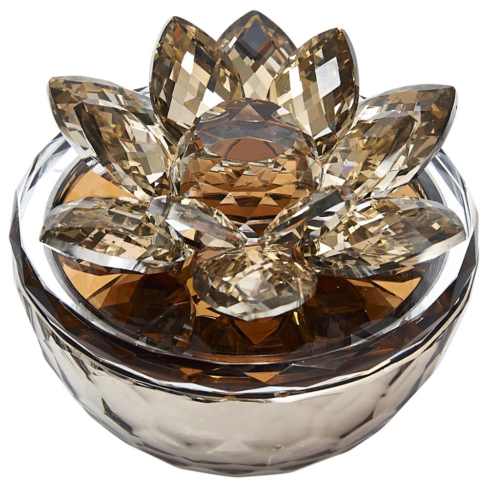 Sagebrook Home Amber Crystal Lotus Box in Gold, , large