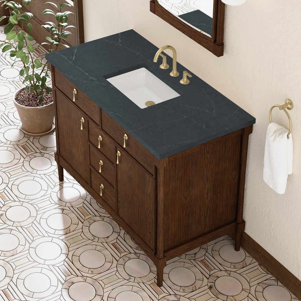 James Martin Kinnsden 48" Single Bathroom Vanity in Sable Oak with 3 cm Charcoal Soapstone Silestone Top and Rectangular Sink, , large
