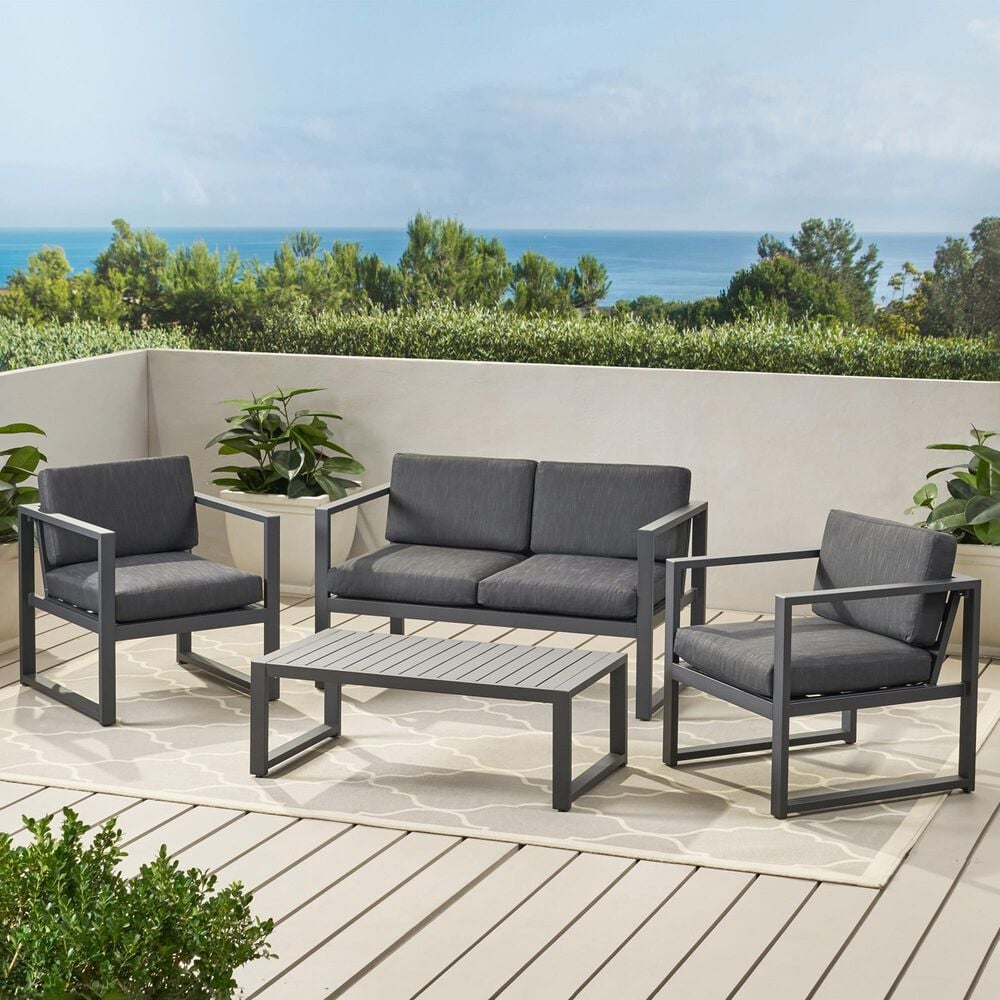 Hearth and Haven Navan 4-Piece Patio Conversation Set with Black Cushion in Dark Gray, , large