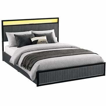 HOMLUX Queen 2-Drawer Storage Bed with LED Headboard and USB Ports in Gray, , large