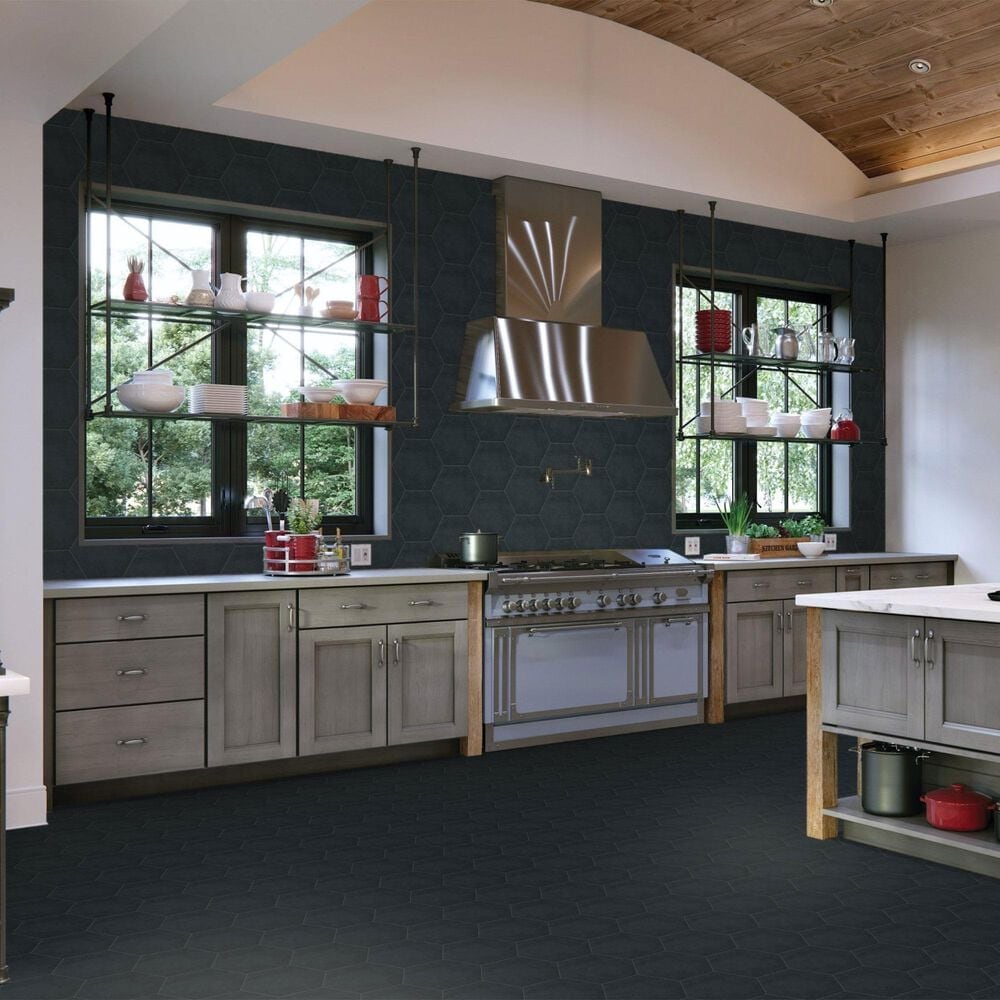 Dal-Tile Bee Hive Medley Black 8.5&quot; x 10&quot; Hexagon Porcelain Tile, , large