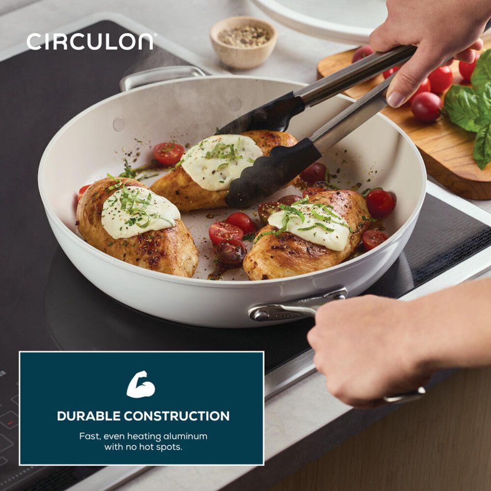 Circulon 12" Ceramic Nonstick Frying Pan with Lid in Pearl White, , large