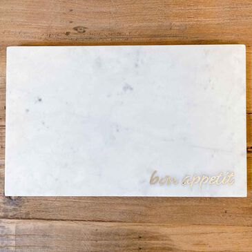 The Royal Standard 10" x 16" Bon Appetit Marble Serving Board in White and Gold, , large