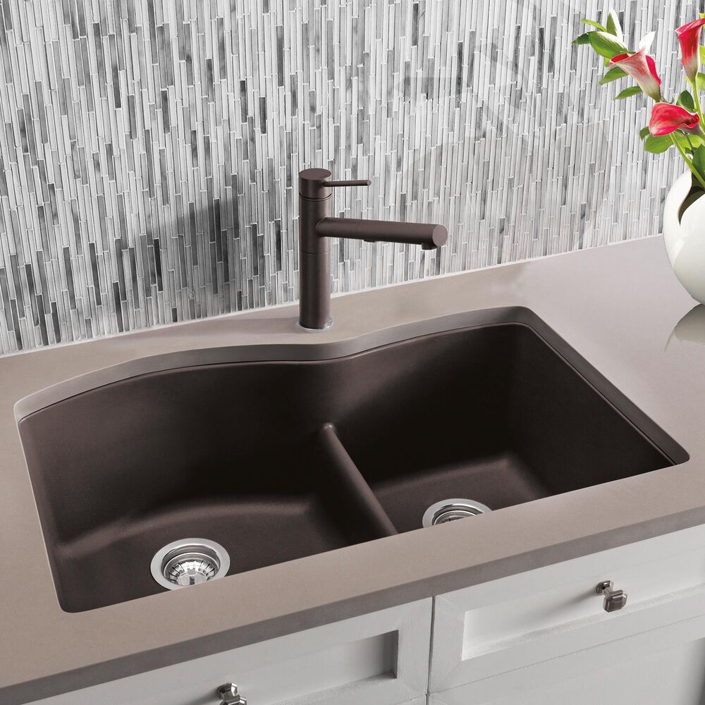 Blanco Diamond 32&quot; 1-3/4 Double Bowl Kitchen Sink with Low Divide in Cafe, , large