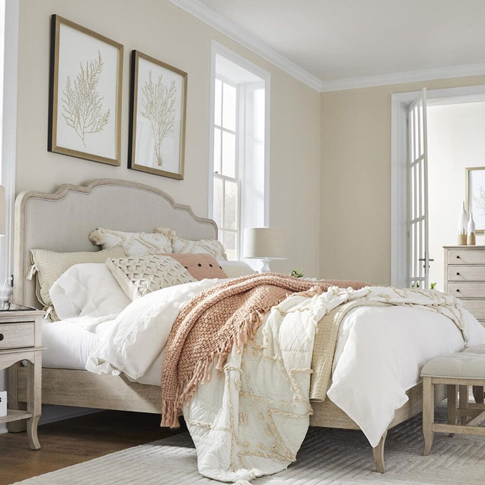 Riva Ridge Provence Queen Platform Bed in Linen with USB Ports, , large