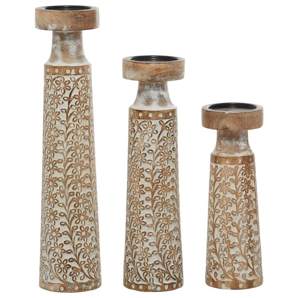 Maple and Jade Handmade Candle Holder in Golden Brown and Whitewashed (Set of 3), , large