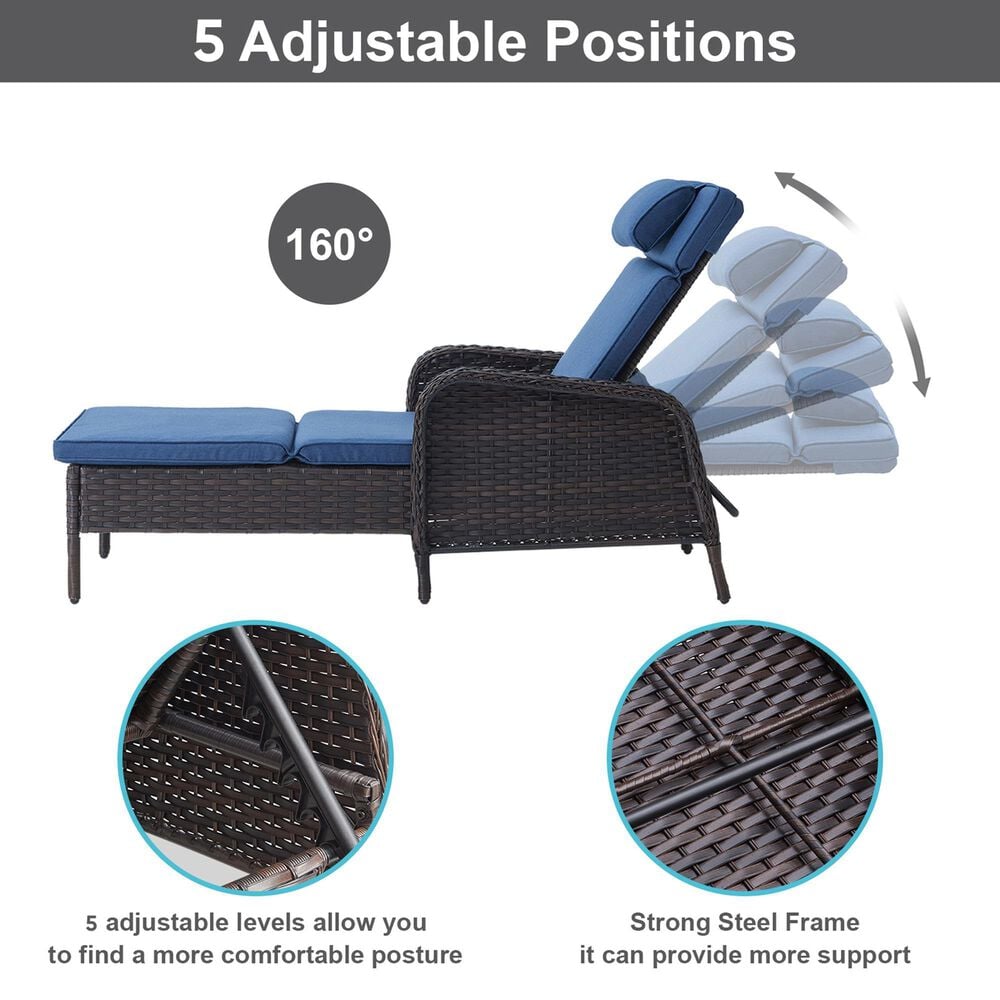 Sunwell Garden Outdoor Lounge Chair with Brown Rattan in Navy, , large