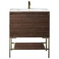 James Martin Vanities Mantova 31.5" Single Vanity in Mid-Century Walnut and Champagne Brass with 3 cm Glossy White Composite Stone Top and Rectangular Sink, , large