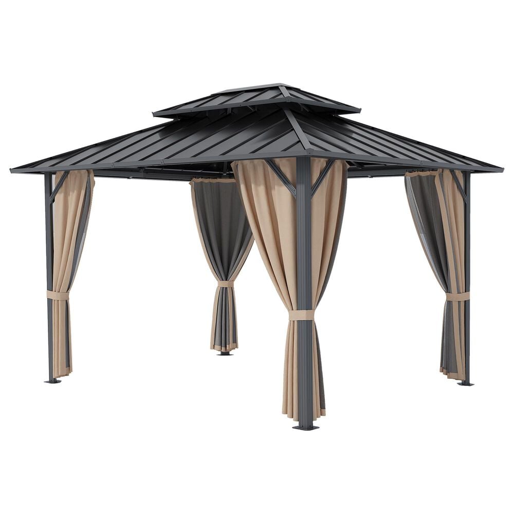 HOMLUX 10" x 12" Patio Hardtop Gazebo with Aluminum Posts in Khaki, , large