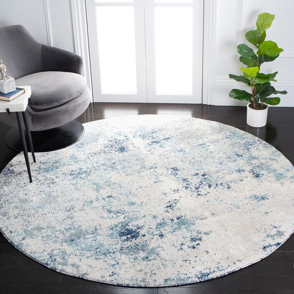 Safavieh Aston 6&#39;7&quot; Round Ivory and Blue Area Rug, , large