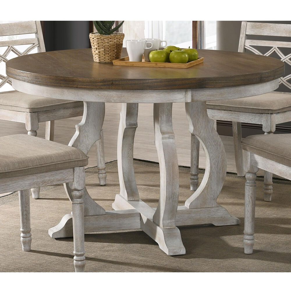 HOMLUX 47"W Round Contemporary Dining Table with Cross Base, in Walnut Top &amp; Off-White Base, , large