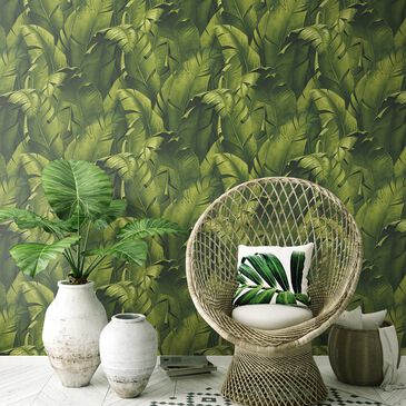NextWall Tropical Banana 216" x 20.5" Peel and Stick Wallpaper in Green, , large
