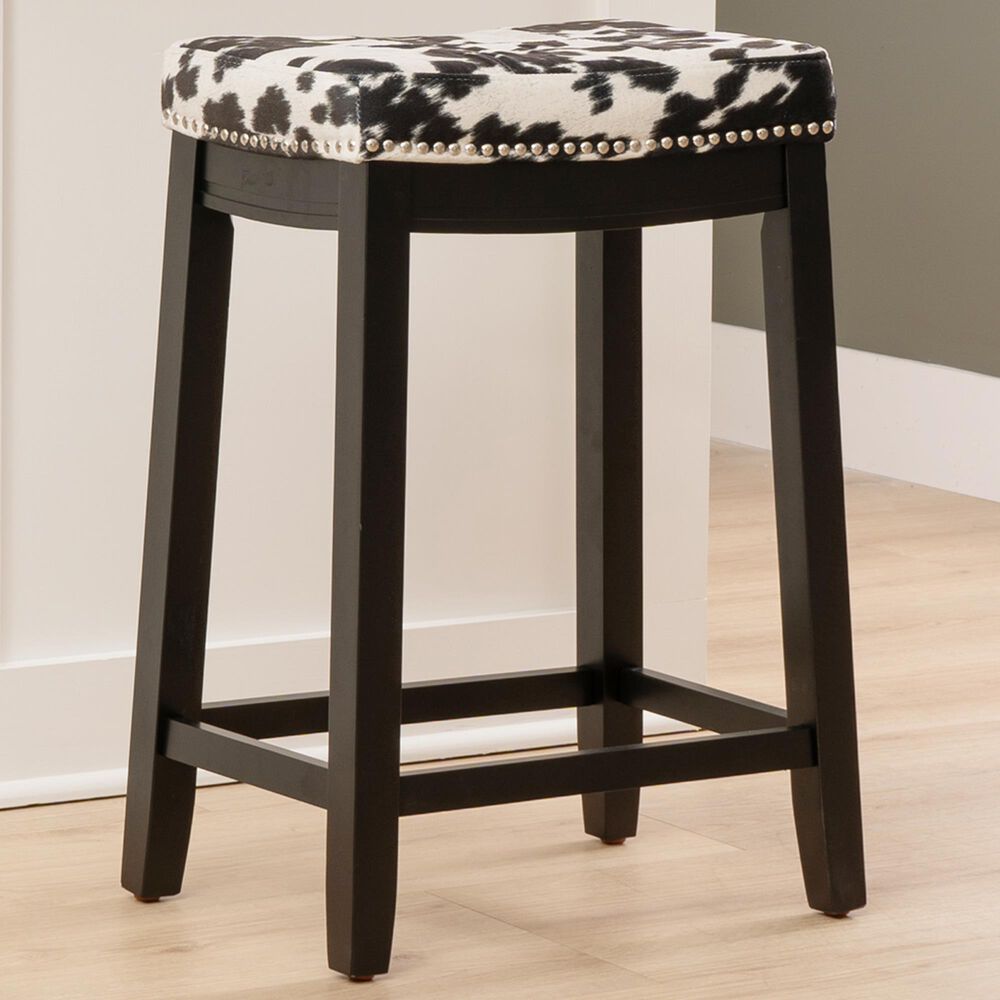 Linon Home Decor Claridge Counter Stool with Black Cow Print Cushion in Black, , large
