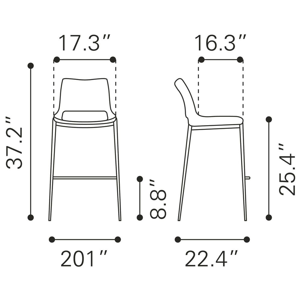 Zuo Modern Ace Counter Stool in Black and Silver &#40;Set of 2&#41;, , large