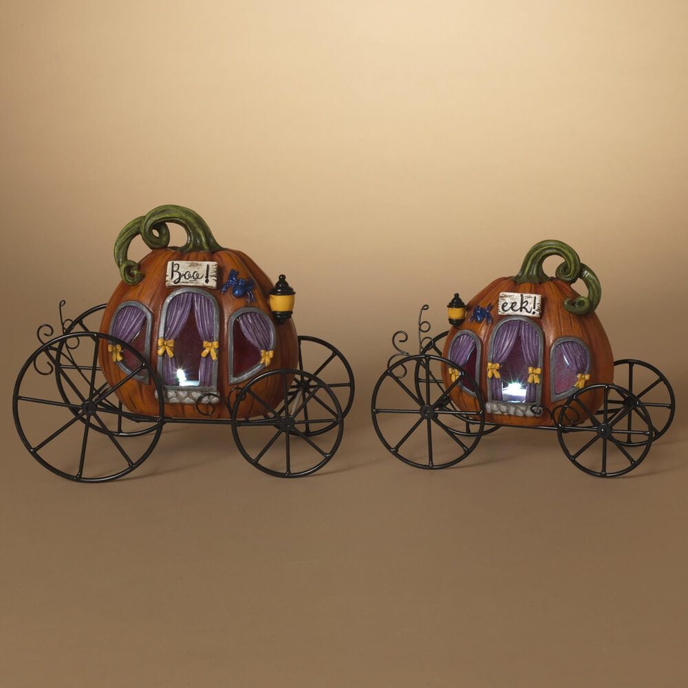 The Gerson Company 2-Piece B/O Lighted Resin and Metal Halloween Pumpkin Carriage Set in Assort, , large