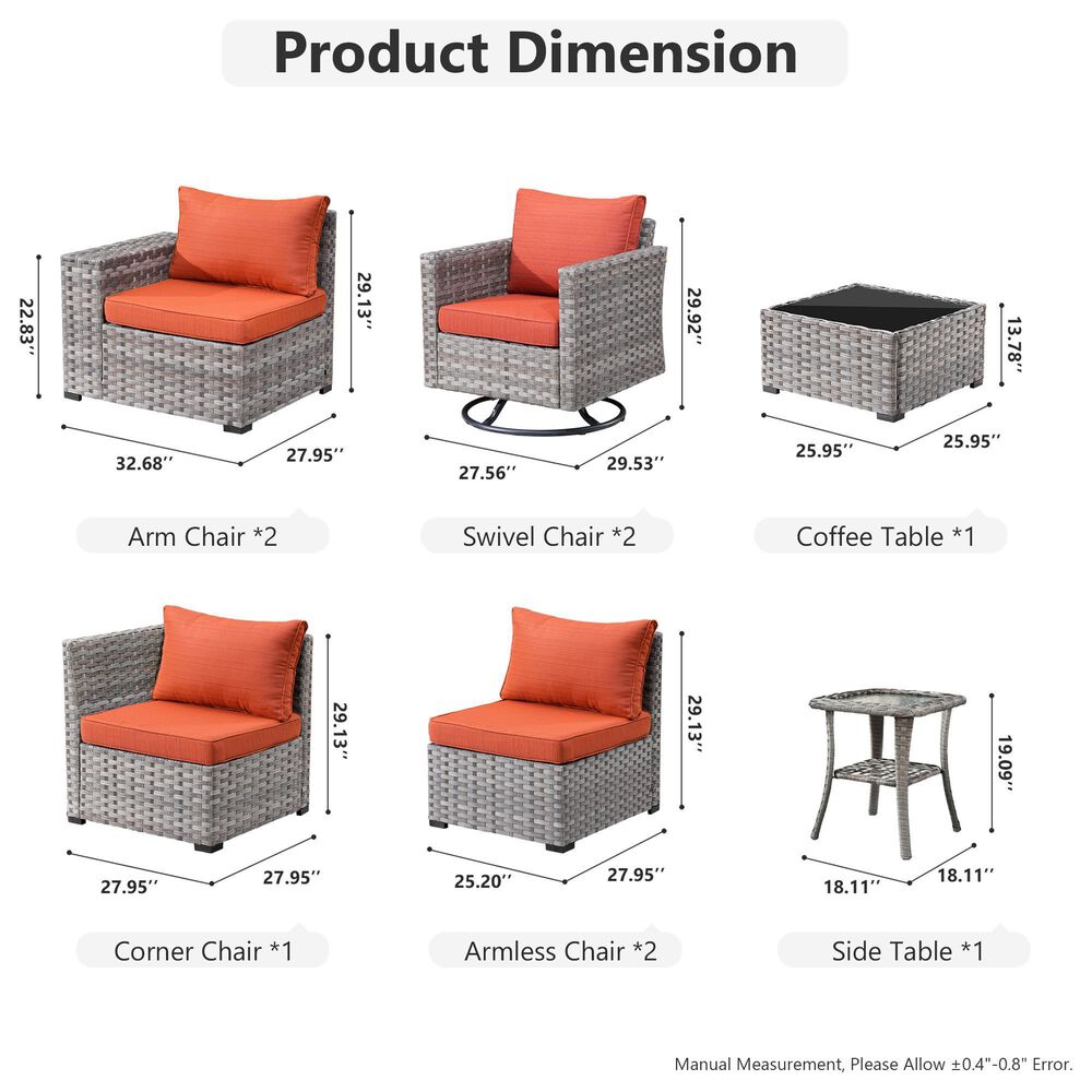 HOMLUX 9-Piece Wicker Sectional Patio Furniture Set in Orange Red, , large