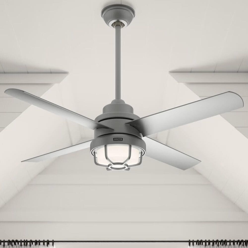 Hunter Searow 54&quot; Outdoor Ceiling Fan with LED Lights in Matte Silver, , large