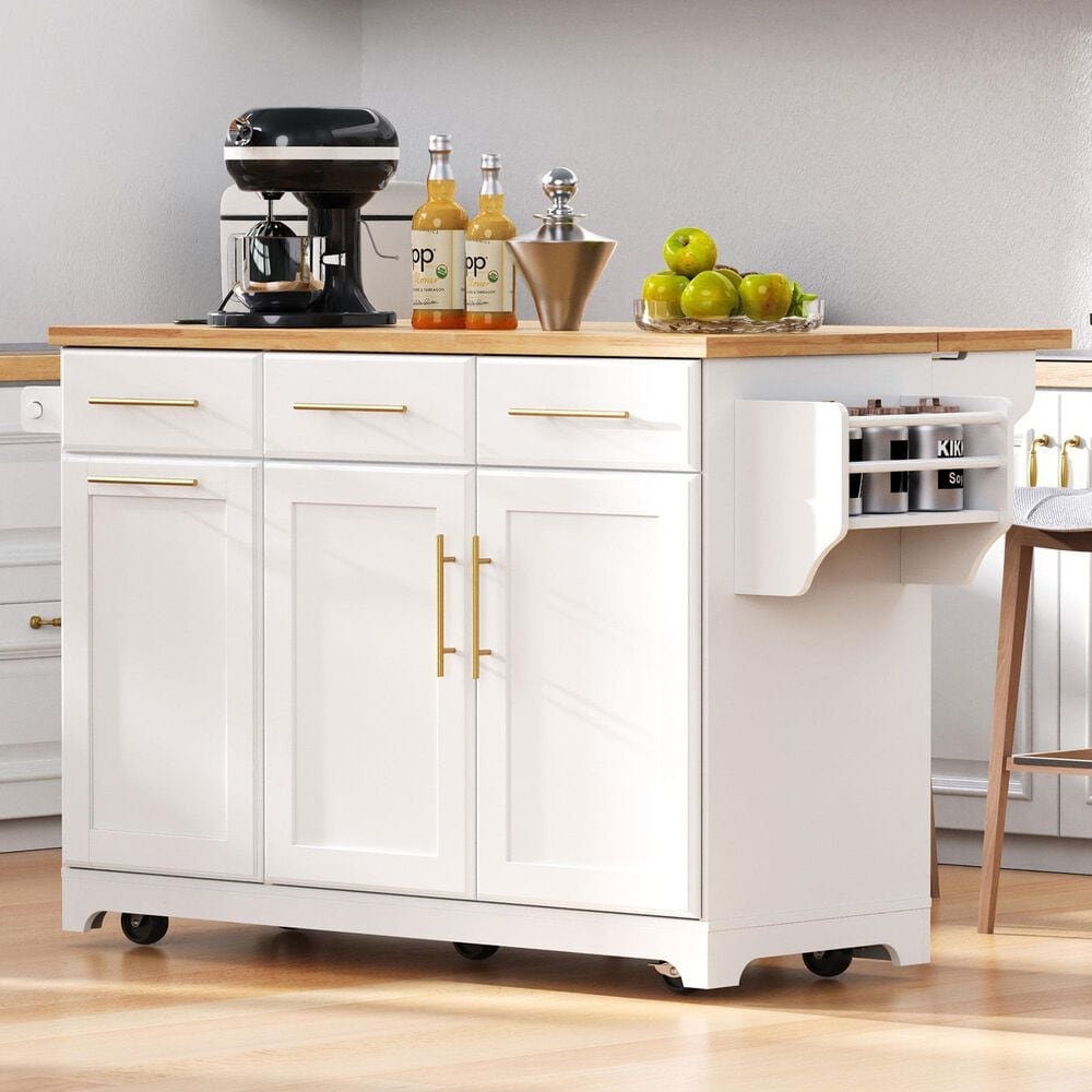 HOMLUX 59" Kitchen Island with 2 Pull Out Cabinet Organizers in White, , large