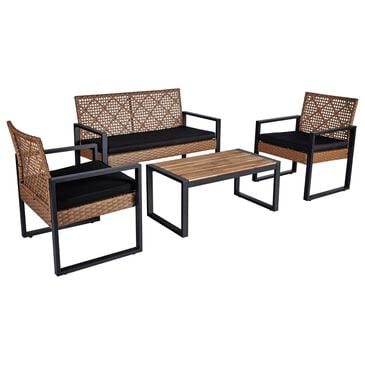 Hearth and Haven 4-Piece Patio Conversation Set with Black Cushion in Light Brown, , large
