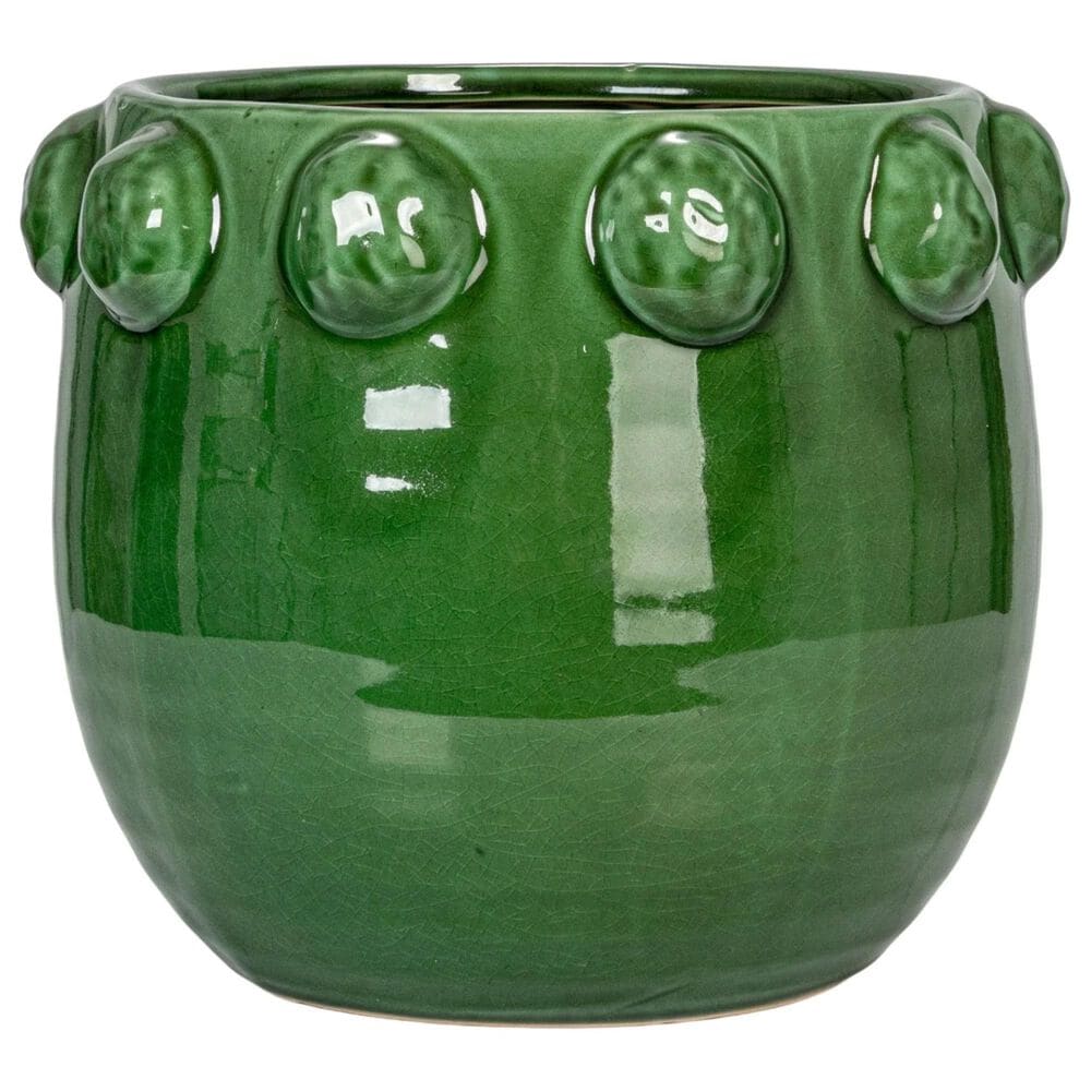 Creative Coop Terra-cotta Planter with Raised Dots in Green, , large