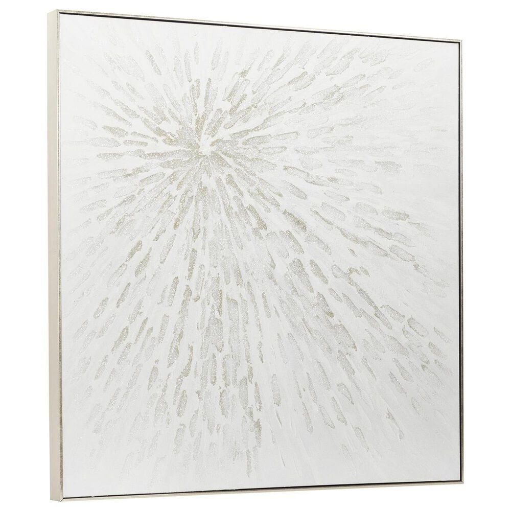 Maple and Jade 39" x 39" Canvas Starburst Abstract Metallic Framed Wall Art with Silver Framed in White, , large