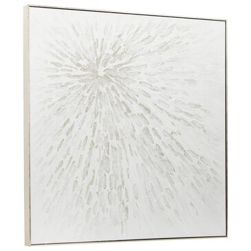 Maple and Jade 39" x 39" Canvas Starburst Abstract Metallic Framed Wall Art with Silver Framed in White, , large