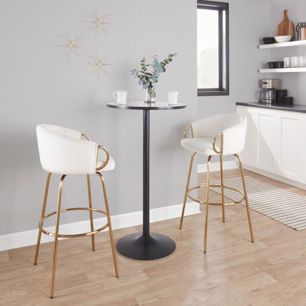 LumiSource Claire Swivel Barstool with Cream Velvet Upholstery in Gold (Set of 2), , large