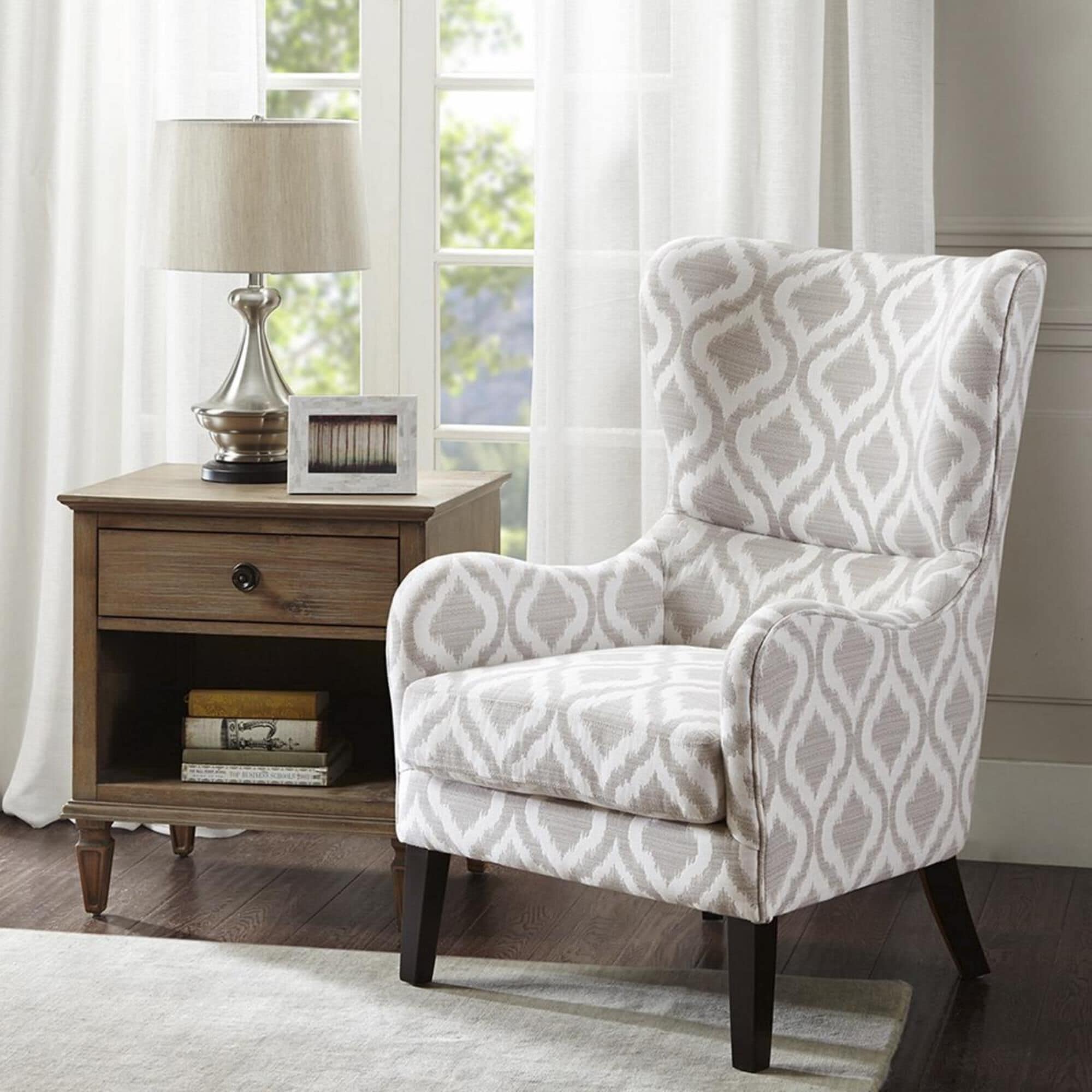 Hampton Park Arianna Swoop Wing Chair in Grey and White NFM