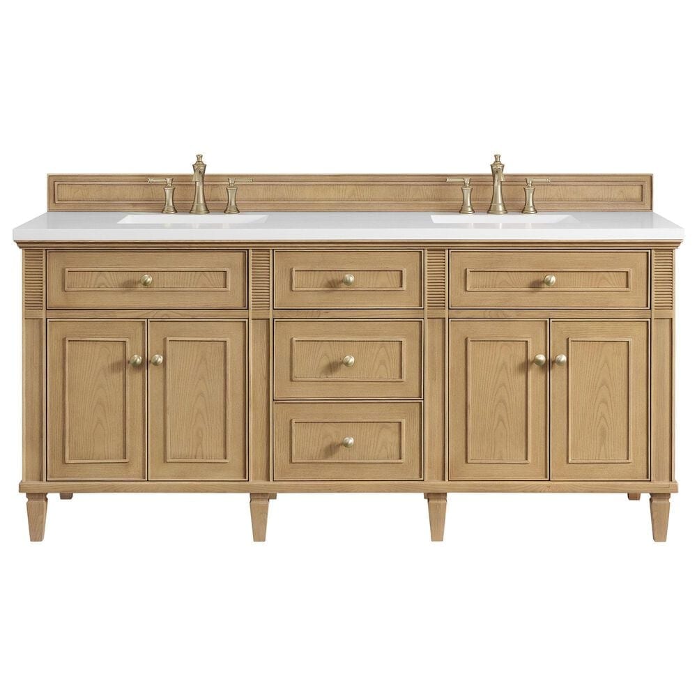 James Martin Vanities Lorelai 72&quot; Double Vanity in Light Natural Oak with 3 cm White Zeus Quartz Top, , large