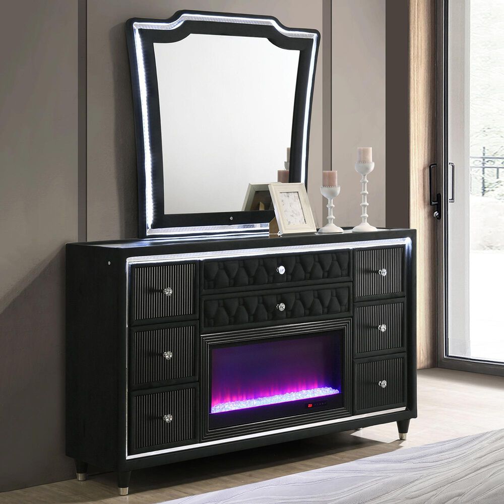 Pacific Landing Lorient Flame Box Dresser and Mirror in Black, , large