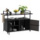 Hearth and Haven Patio Bar Cart with Glass Top and Storage Cabinet in Black, , large