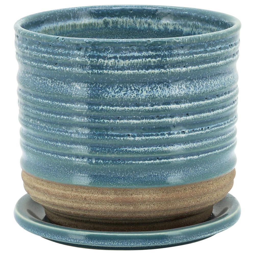 Sagebrook Home 6" Textured Planter with Saucer in Blue, , large