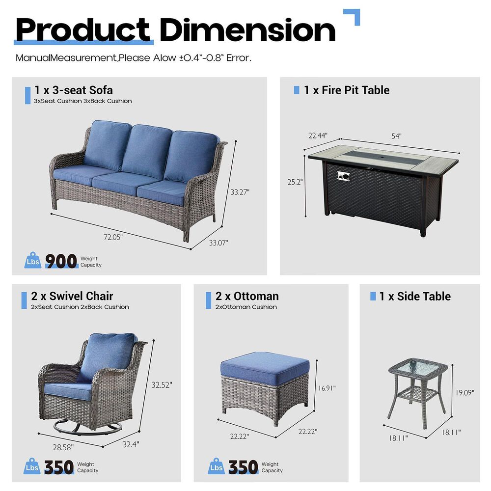 HOMLUX 7-Piece Patio Set in Denim Blue, , large