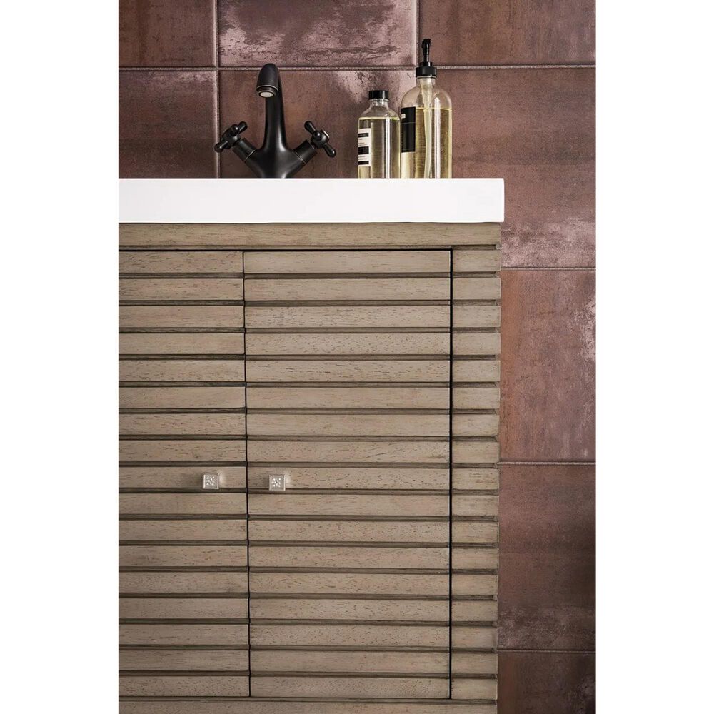 James Martin Vanities Linden 24&quot; Single Bathroom Vanity in Whitewashed Walnut with 5 cm White Glossy Resin Top and Rectangular Sink, , large
