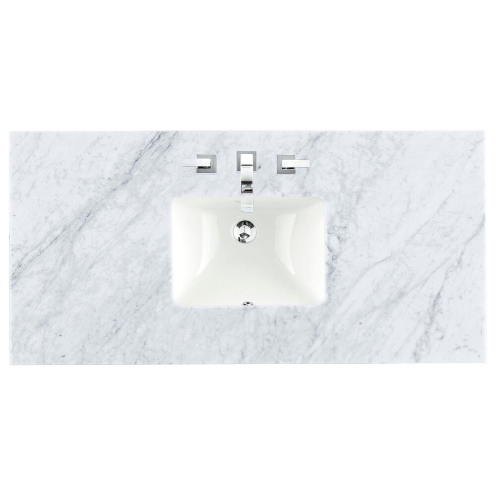 James Martin Vanities Chicago 48&quot; Single Bathroom Vanity in Smokey Celadon with 3 cm Carrara White Marble Top and Rectangular Sink, , large