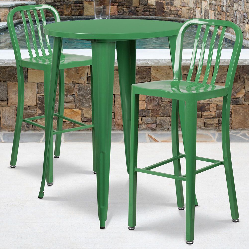 Flash Furniture 3-Piece Metal Bar Table Set in Green, , large