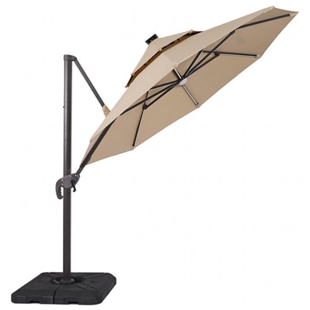Furniture of America Zora 10&#39; LED Bulb Double Top Octagon Patio Umbrella with Base in Beige, , large
