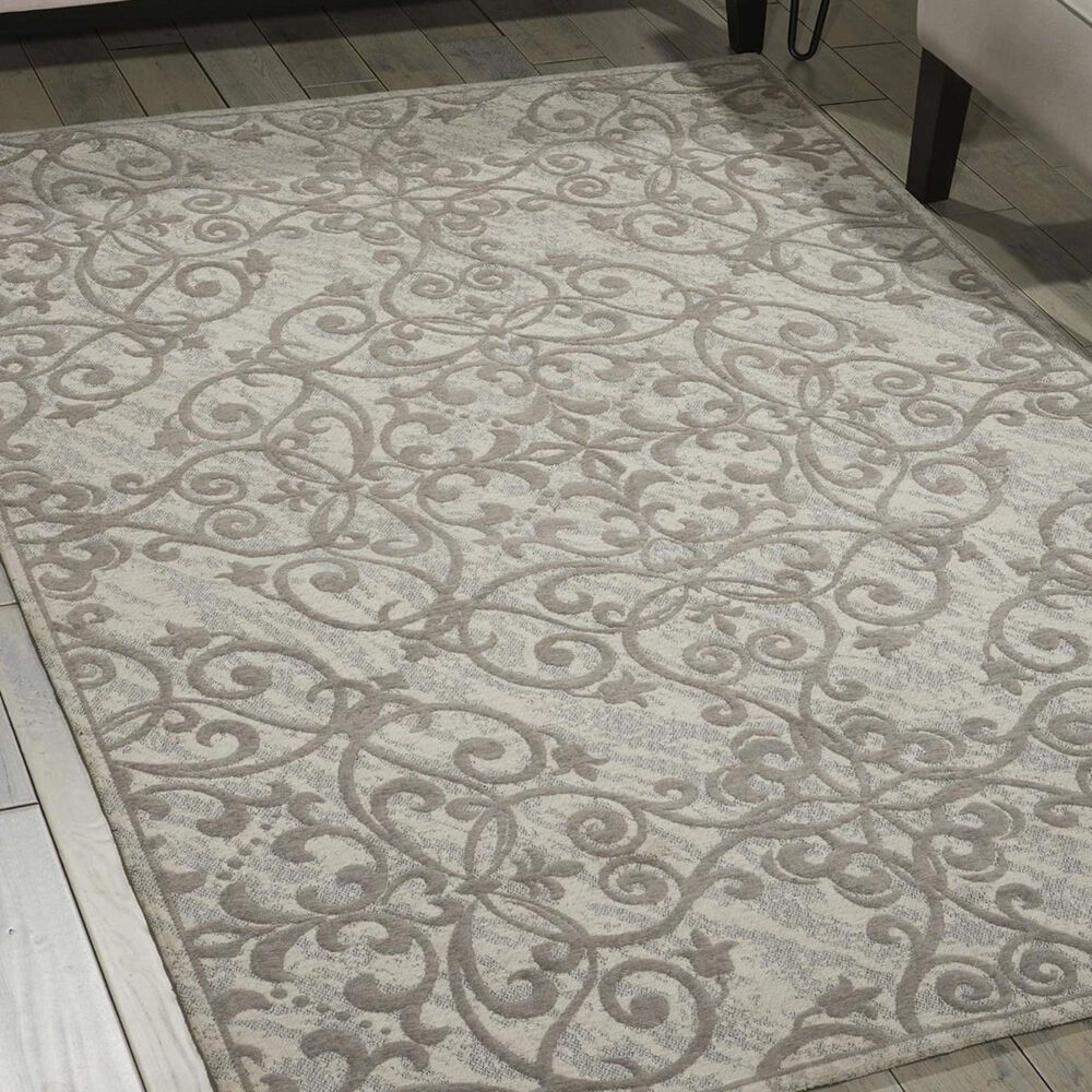 Nourison Damask DAS01 5&#39; x 7&#39; Ivory and Grey Area Rug, , large