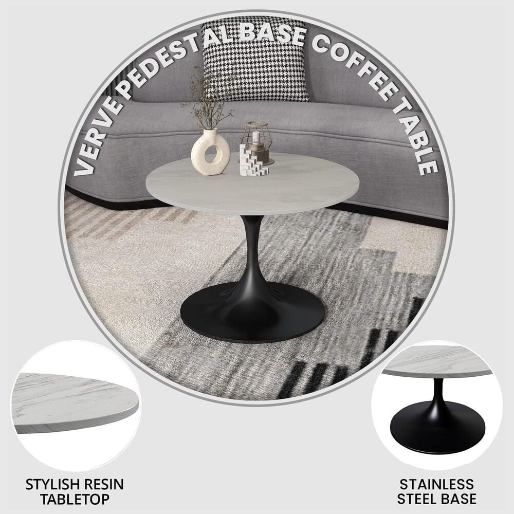 Leisuremod Verve 27&quot; Coffee Table with Resin Top in Black and White Marble, , large